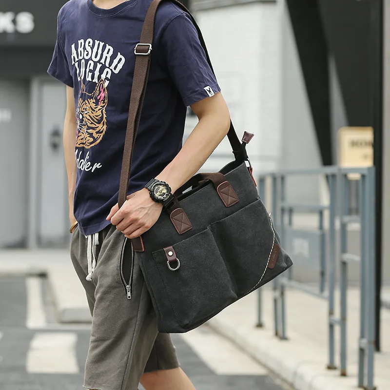 New Casual Men's Canvas Shoulder Bag Large Capacity Male Crossbody Top-Handle Bag For Men