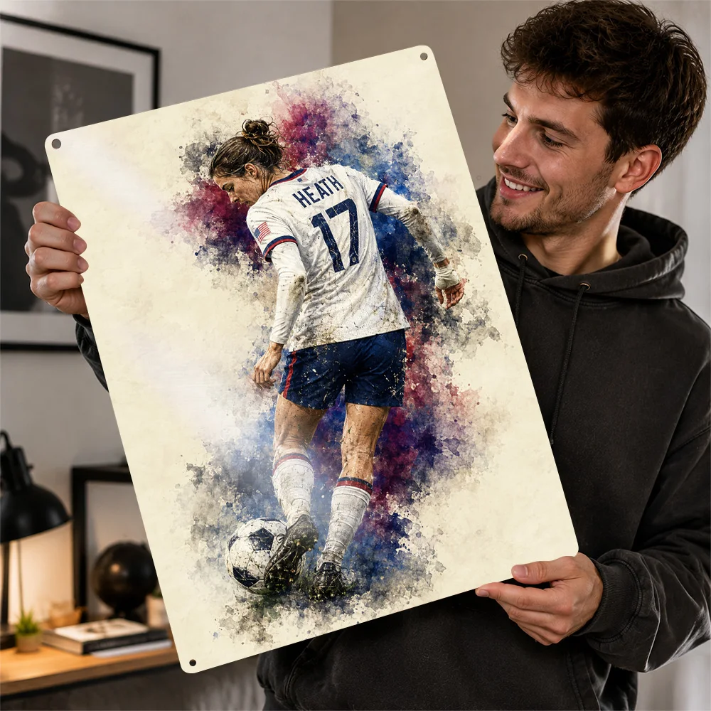 Tobin Heath Football Textured Poster Customized Metal Tin Sign Matchday Hero Style Wall Art Made For Club Followers In Bedroom