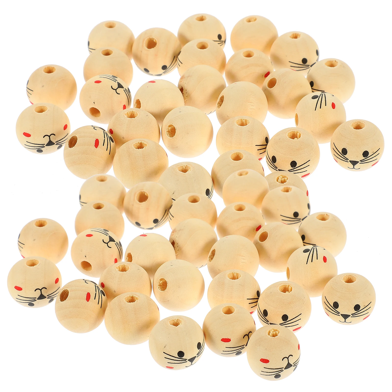 

100 Pcs Cat Face Beads for Bracelet Making Large Hole Wood Jewelry Pacifier Clip Decor Kit