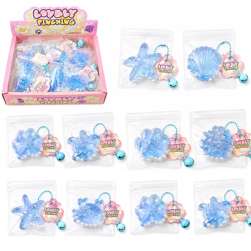1/3/5/10pcs Blue Ocean Squishy Toys Mermaid Shell Pearl Stress Relief Squeeze Fidget Toys Kawaii Sea Sensory Toy for Kids Adults
