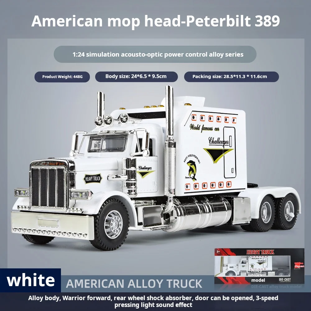 Peterbilt 389 1:24 Amerikaanse Alloy Truck Die-cast Model Licht Geluid Openende Deuren Vering Collectible Voertuig Hobby Decoratie Cadeau