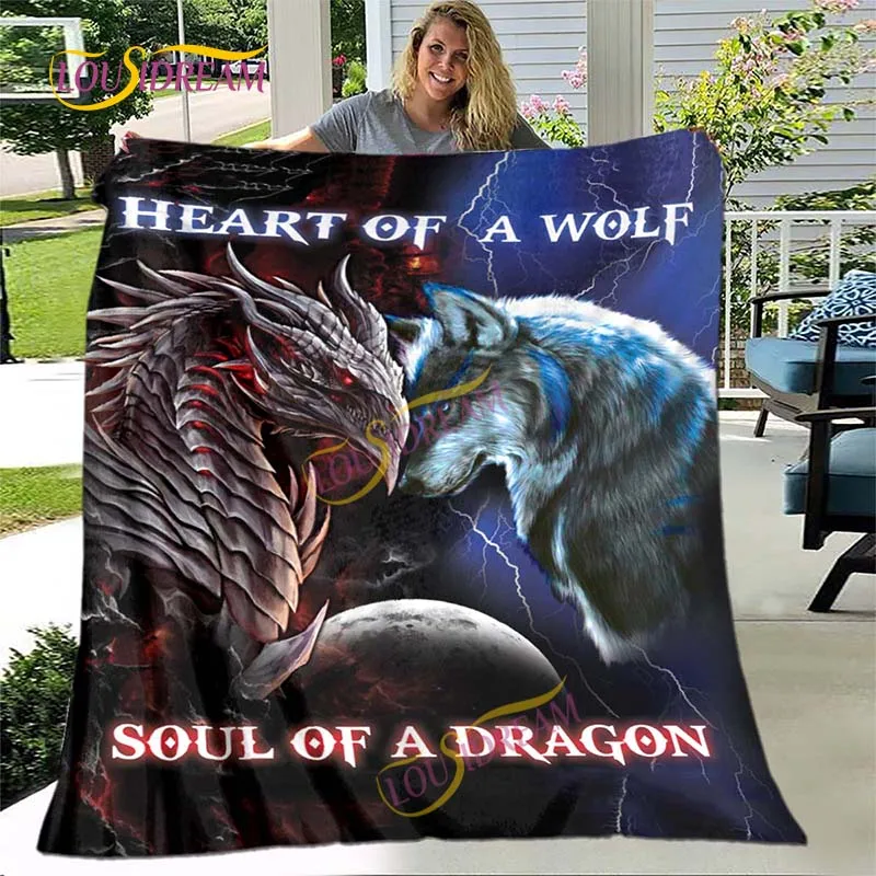 

Blanket sofa bed blanket animal super soft warmth wolf, dragon and tiger elements 3D printing blanket fleece blanket