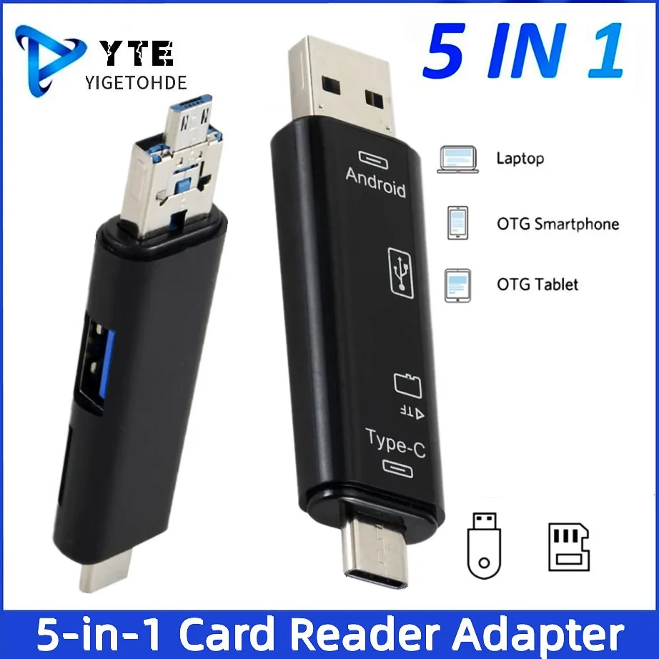 

USB Type C 5-in-1 Multi-Function Card Reader High Speed OTG Adapter for Type C/Micro USB/TF/SD Cards Works with Phone/PC/Tablet
