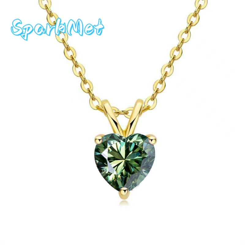 

SparkMet 2ct 8MM Green Moissanite Heart Necklace with Certificate Passed Diamond Test S925 Silver Women's Romantic Jewelry Gift