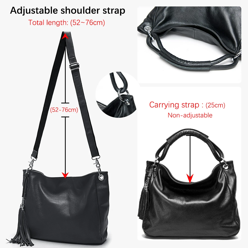 Zency Borsa bianca nera Borsa da donna in vera pelle morbida al 100% con nappa Borse a tracolla da donna Borsa a tracolla Messenger Satchel