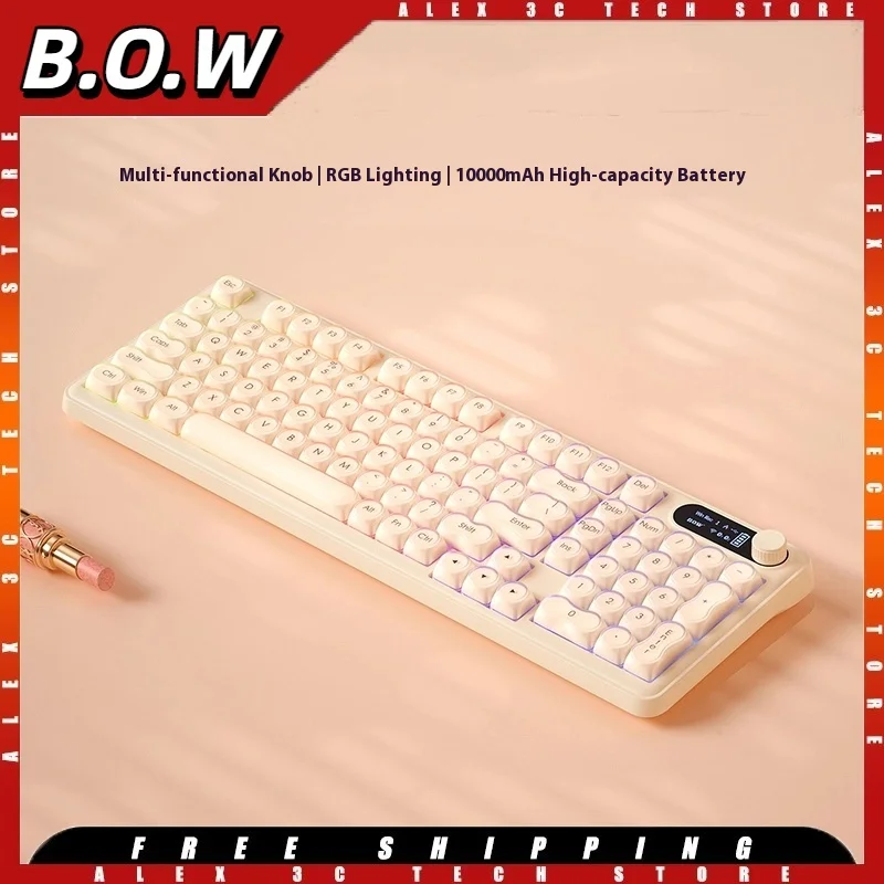 

Механическая клавиатура BOW Liquid Foundation, колпачки для ПК + ABS, эргономичная беспроводная Bluetooth-клавиатура RGB для игр, офиса, подарки для девочек