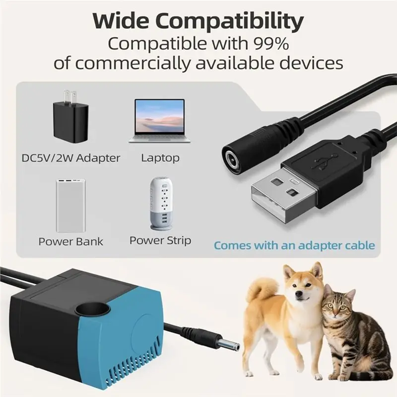 B08B-SP-400LV Replacement Submersible Pump For Pet Fountains, USB-Powered Quiet Low Voltage, Safe& Easy Cleaning