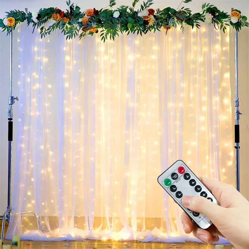 USB Plug Curtain Lights String 8 Modes LED Christmas Lights With Remote Control Fairy Garland Bedroom Wedding Party Decorations