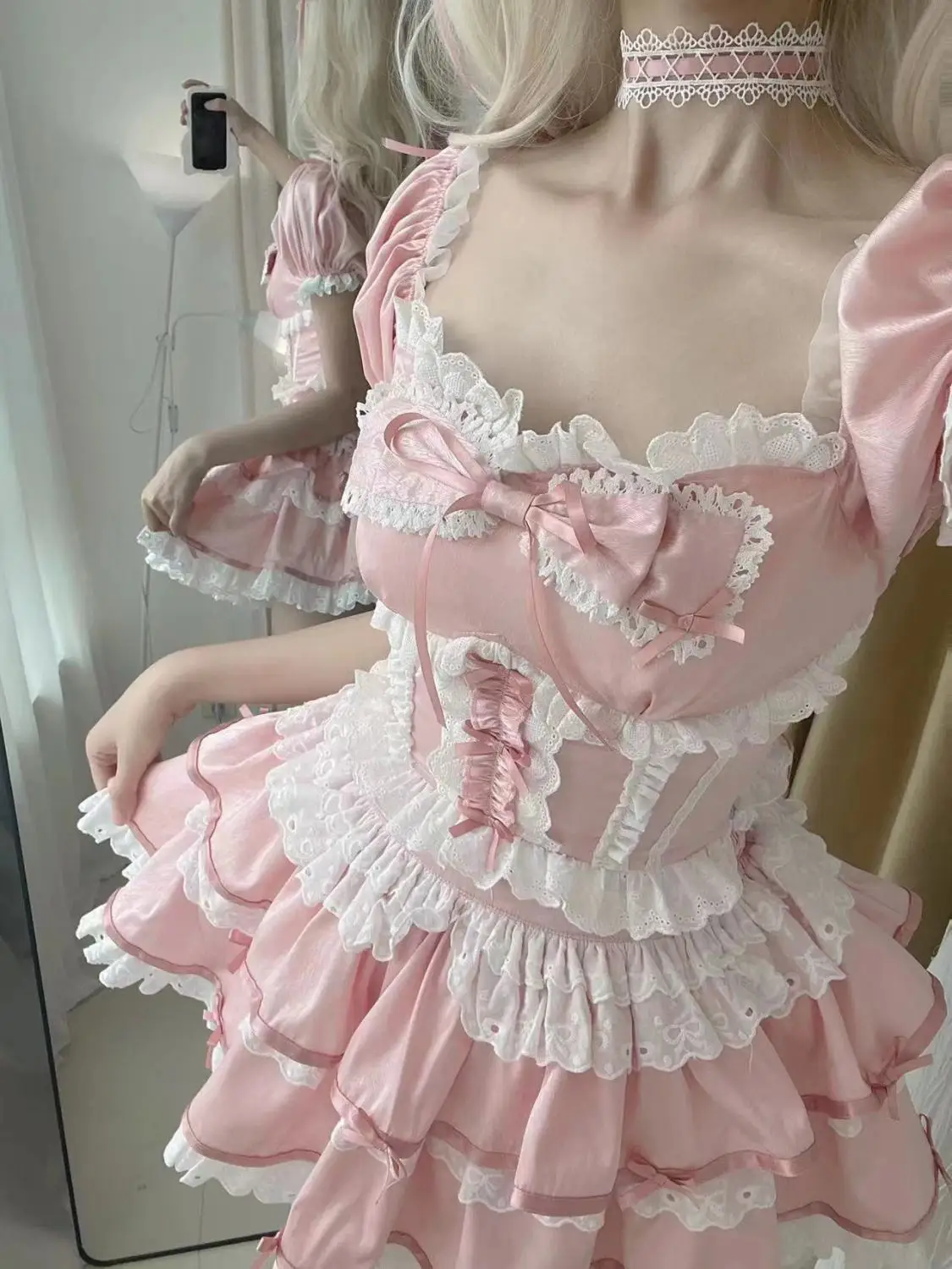 

Japan Lolita Mint Blue Short Skirt Ins Female Cute Tops And Skirts Two-Piece Set