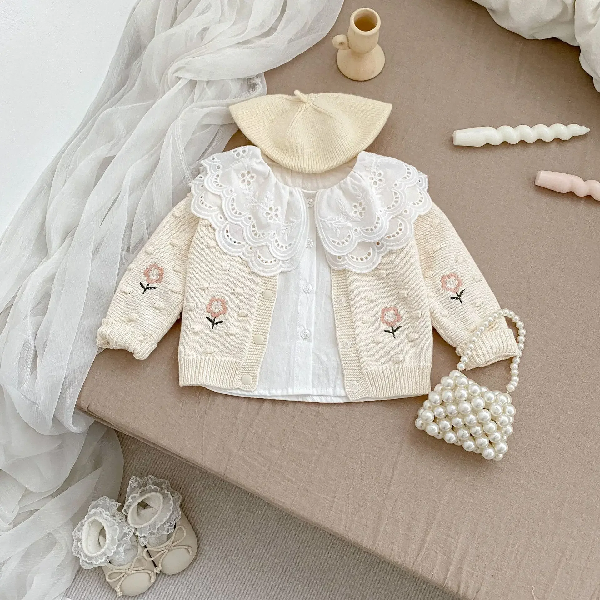 Baby Clothing 2024 Girls Sweet Sweater Autumn New Fashionable Long-sleeved Embroidery Baby Cardigan Knitted Top Casual Coat