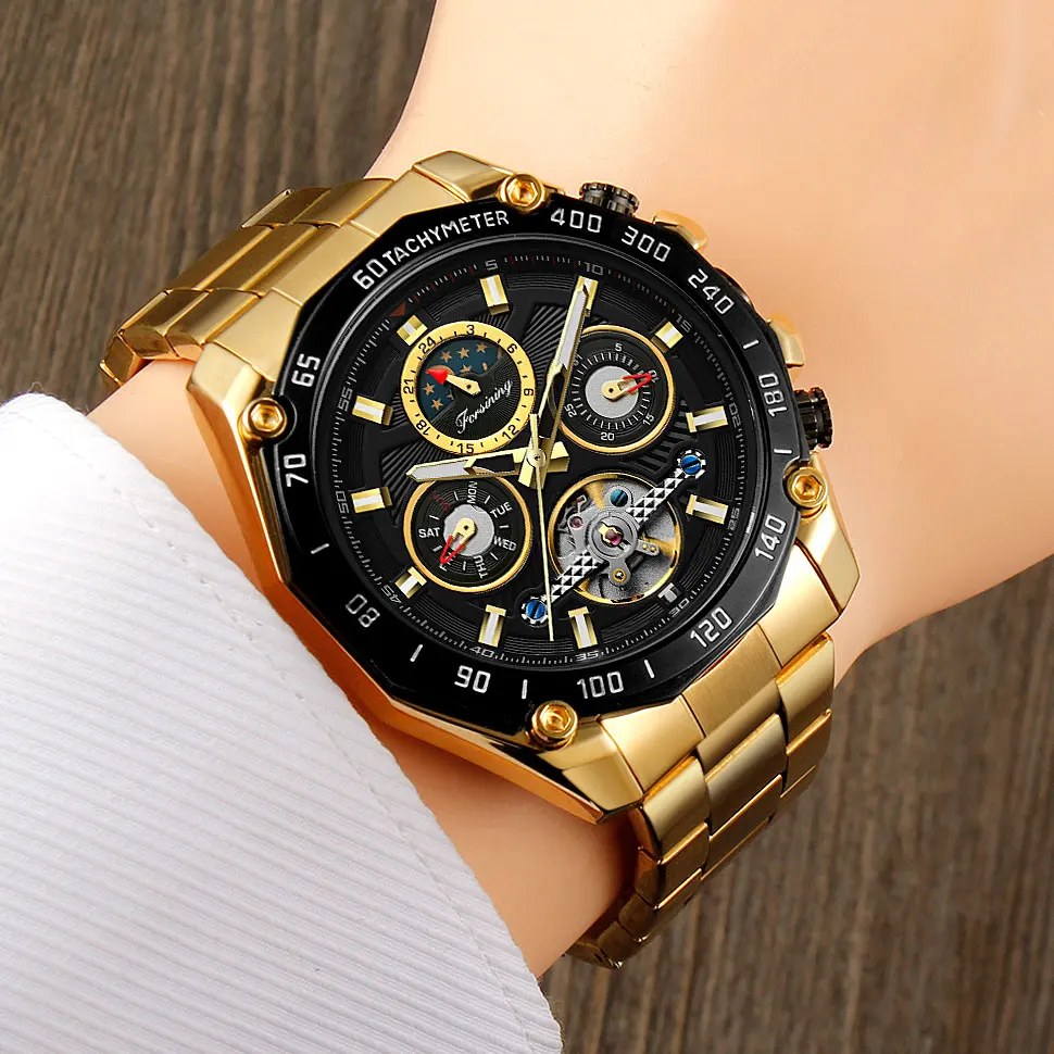 

2024 High-End Luxury Moon Phase Tourbillon Automatic Movement Man Watch Stainless Steel Sports Waterproof Luminous Wrist Watches