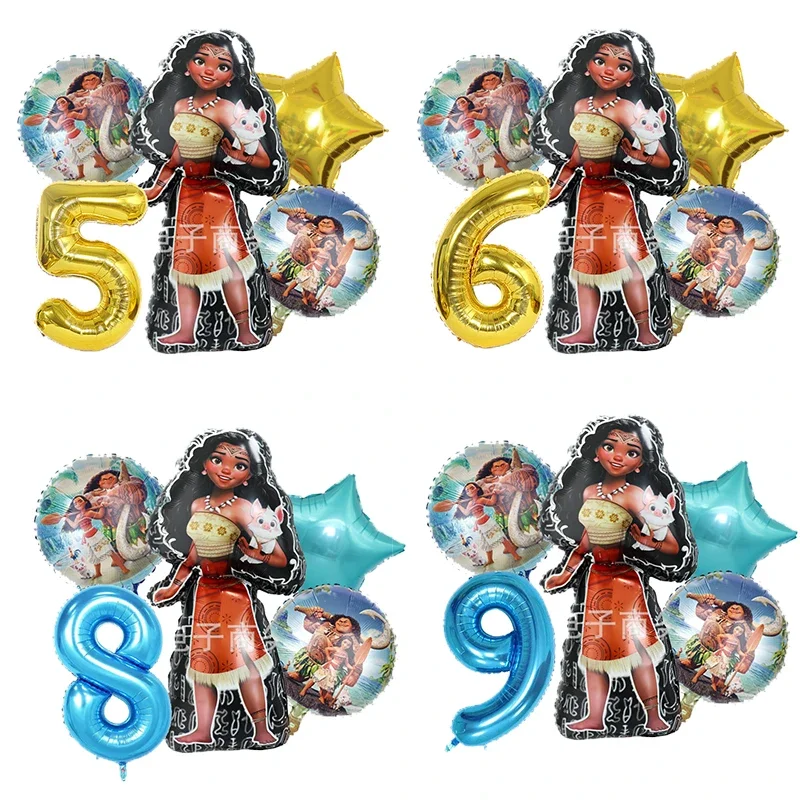 New Moana Digital Balloon Set Disney Cute Anime Cartoon Birthday Balloon Festival Party Decoration Accessories Children Toy Gift