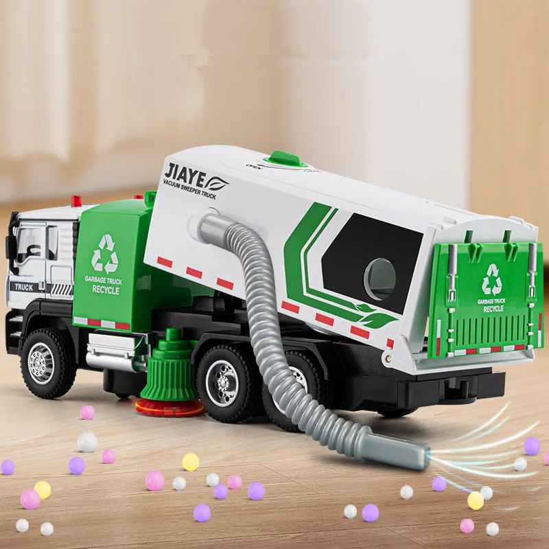 1/32 Spazzatura cittadina ‌ Spazzatrice sottovuoto ‌   Modello di auto per camion Fonde sotto pressione in metallo Ordinamento dei rifiuti Veicoli igienico-sanitari Modello di auto Giocattoli per bambini Regalo