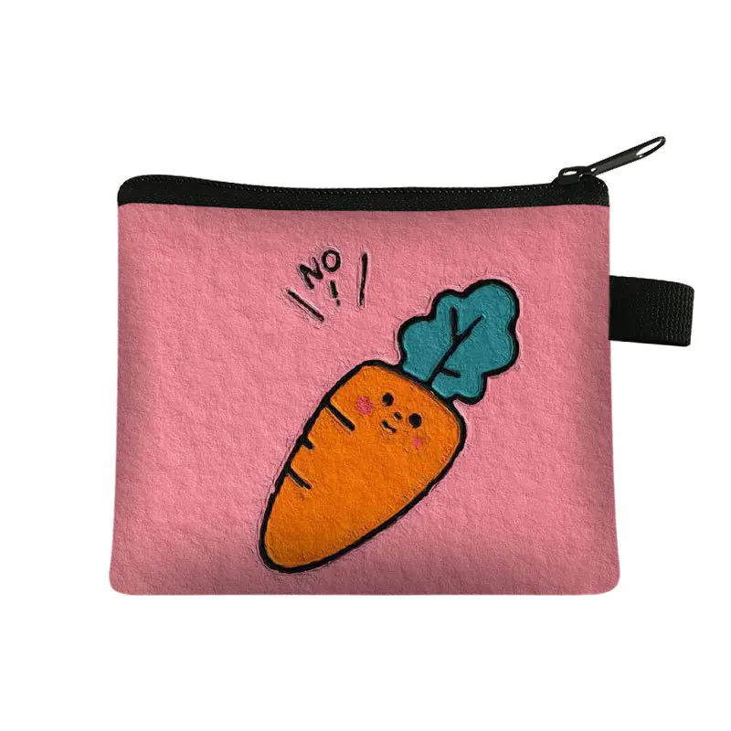 Cute Fruit Impressão Coin Purse Card Key Pouch Small Zipper Coin Purse Titular do cartão Mini Bag Square Wallet Key Storage Bag Key Bag