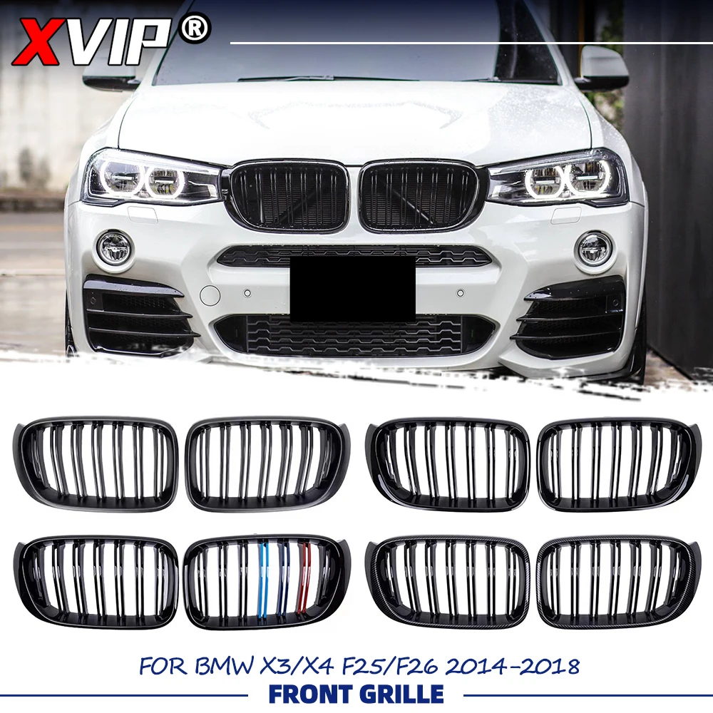 

XVIP Glossy M-Color For BMW X3 F25 X4 F26 2014-2018 Double Line Style Front Bumper Racing Grille Black Upper Racing Grills