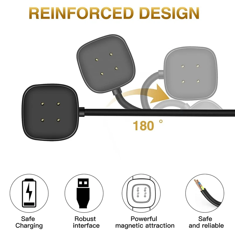 Сменный кабель для зарядного устройства, 2 шт., USB-подставка для зарядки, док-станция, кабель-подставка для умных часов Sense/Versa 3 (3,3 фута/1,0 фута)