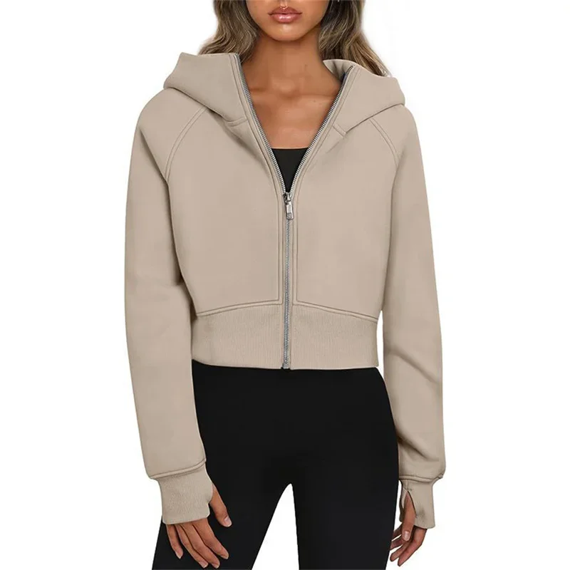 Vrouwen Casual Effen Kleur Korte Hoodie Nieuwe Herfst Winter Vest Met Rits Capuchon Dames Koreaanse Verdikte Warme Bovenkleding