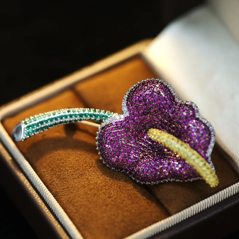 Gorgeous Micro Inlaid Zircon Rose Flower Brooch Luxurious Calla Lily Women's Coat Elegant Suit Accessories Dinner Corsage Pin