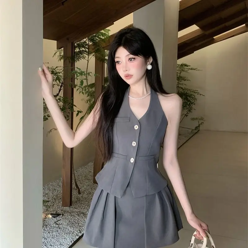 

Korea Fashion Elegant Chic 2 Piece Sets Women Y2k Solid Vintage Mini Skirt Suit Female Casual Preppy Style Set Summer