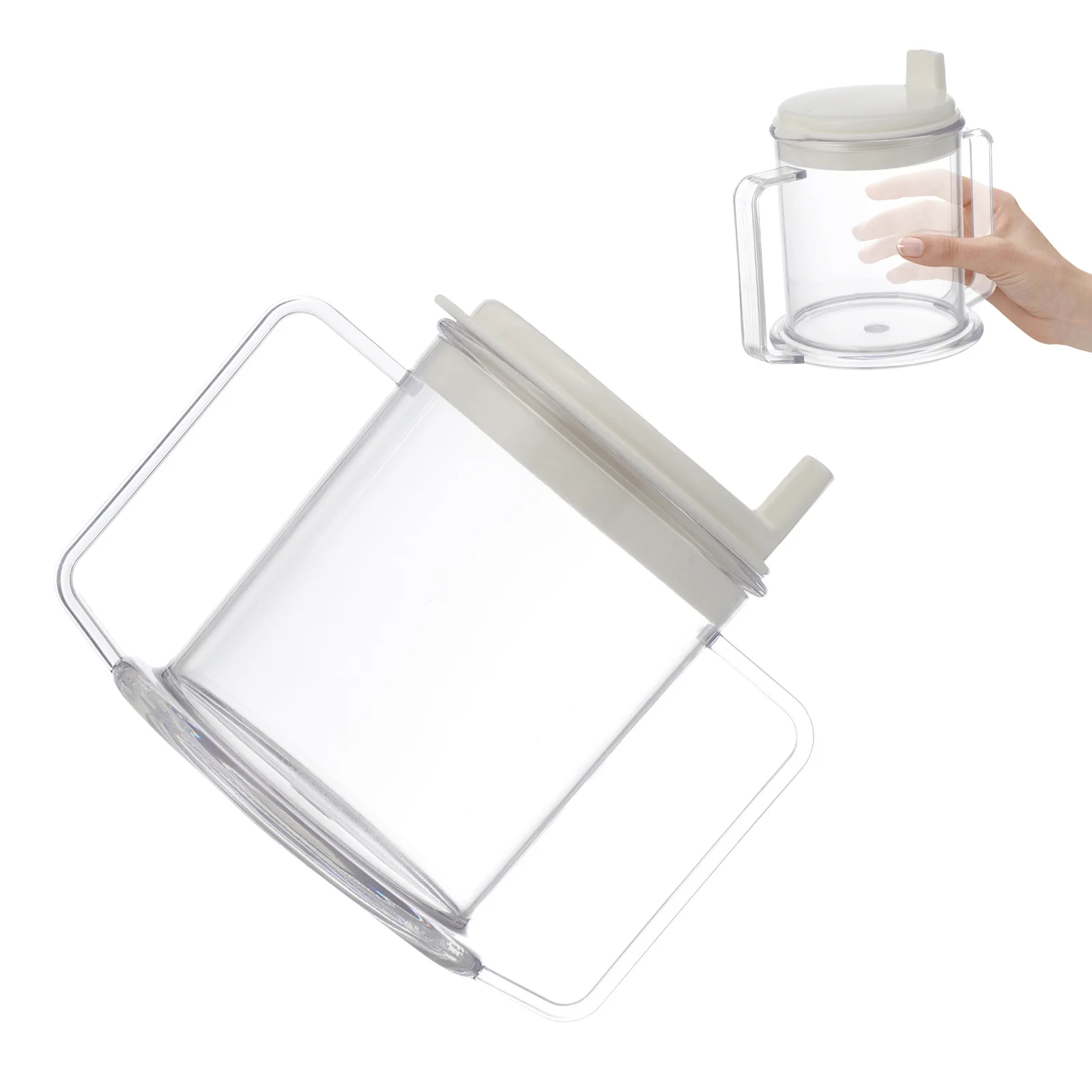 

Plastic Double Handle Spill Proof Drinking Cup Premium Durable Thickened Beverage Cup for Cafe Office Home Coffee Tea Juice