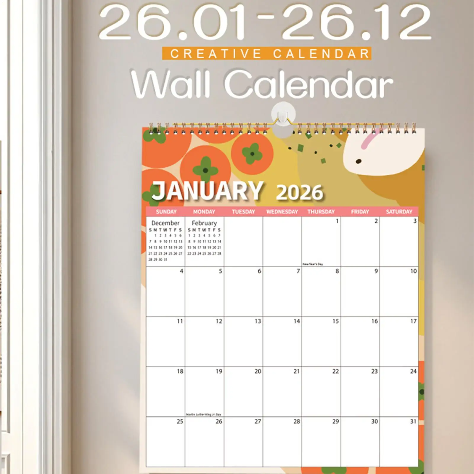 2026 Calendar Thick Paper Weekly Monthly Planner January-December Wall Calendar 2026 for Home Office School Apartment Family