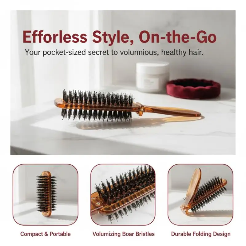 Foldable Bristle Comb Pocket Size Portable Hair Brush Massage Scalp for All Hair Types Travel Daily Care
