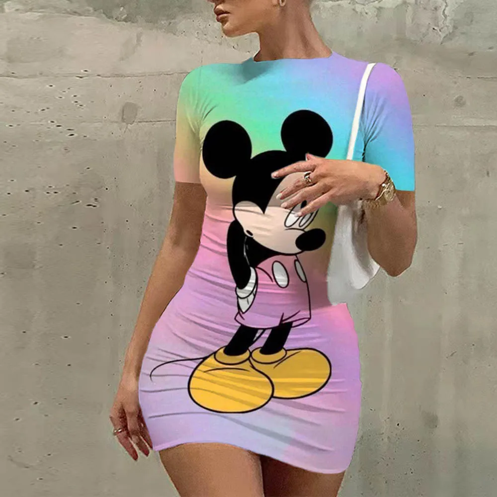 Sexy Summer Dresses Woman 2023 Slim Fit Minnie Mouse Tight Women\'s Summer Dress Cartoon Mickey Fashion Disney Print Casual Top