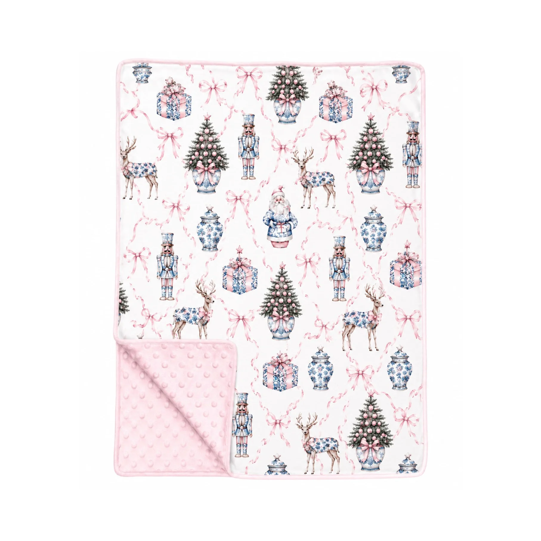 Boutique Pink Bow Nutcracker Christmas Outfits Toddler Girls Ruffle Pajama Set Matching Baby Blanket