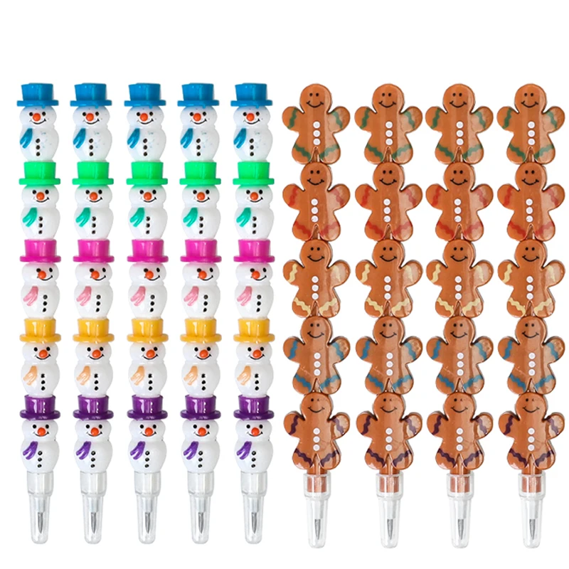 5Pcs Snowman Gingerbread Man Stackable Block Pencils For Kids Birthday Party Favors Christmas New Year School Stationery Gift