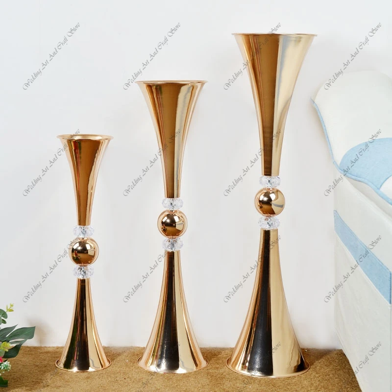 10pcs 80-90-100cm f30 Luxury Vintage Gold Black Silver Trumpet Metal Tall Flower Vase Stand Wedding Party Home Centerpiecevy179 - view 5