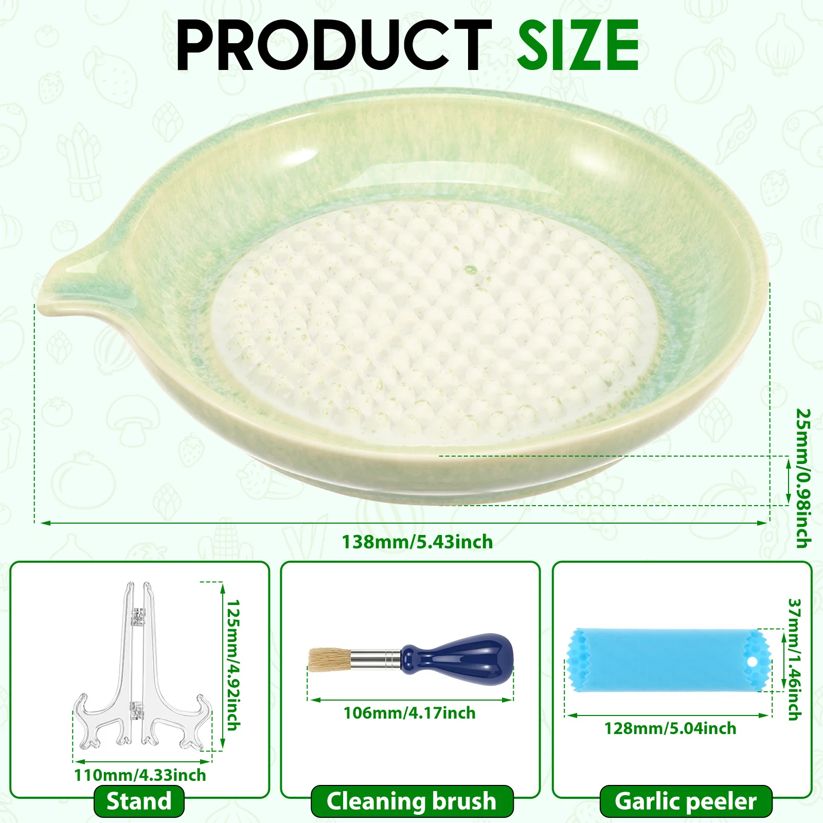 Garlic Grater Dish 2 in 1 Ceramic Small Grinder Garlic Plate Grater Vegetable Chopper for Ginger Vegetable Kale Thyme Basil