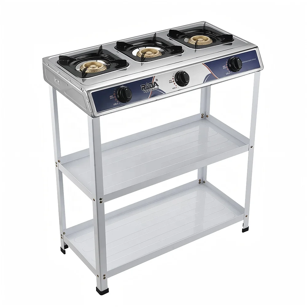 Freestanding     Stove 3 Burner lpg     Stove with Stable Steel Rack Ideal for Large Scale Cooking