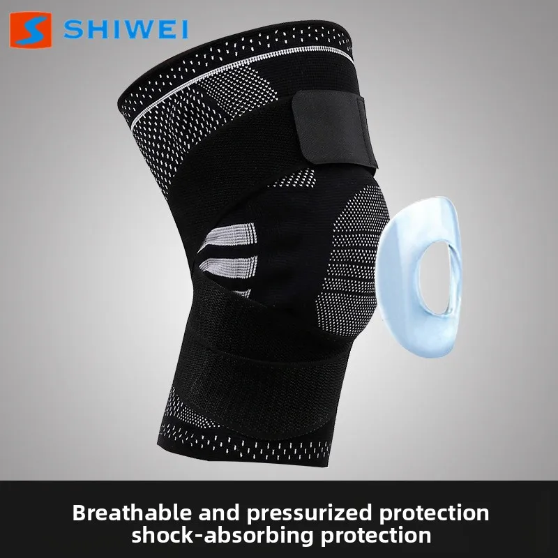 Sports Knee Brace Strap Supported Silicone Shock Absorption Protector with Auto Closing Edge for Outdoor Sports