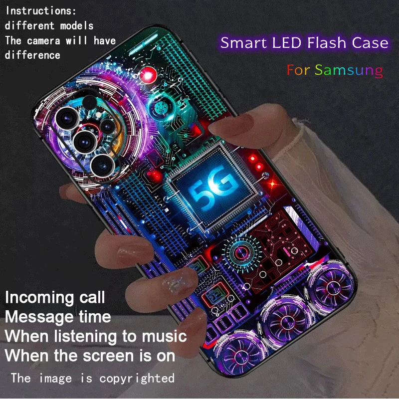 

Bright Shell Luminous Phone Case Machanical For Samsung M14 M15 M55 M56 A16 S26 S25 Ultra S24 S23 LED Phone Cover Circuit Board