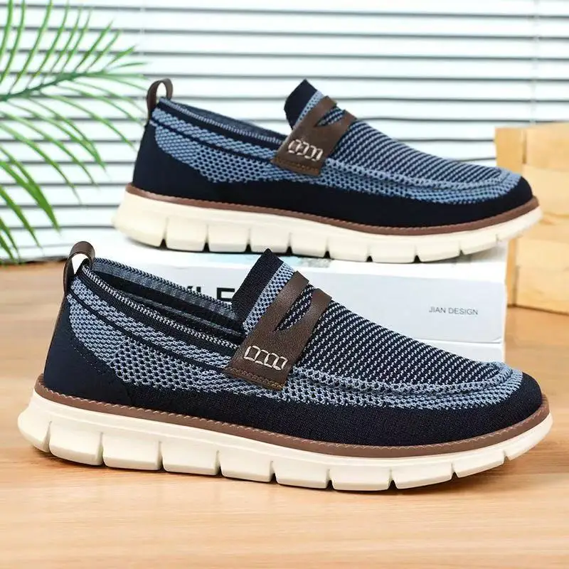 New Summer Men's Shoes Men's British-style Casual Shoes Comfortable and Lightweight Walking Shoes Versatile Solo Knitted Sneaker