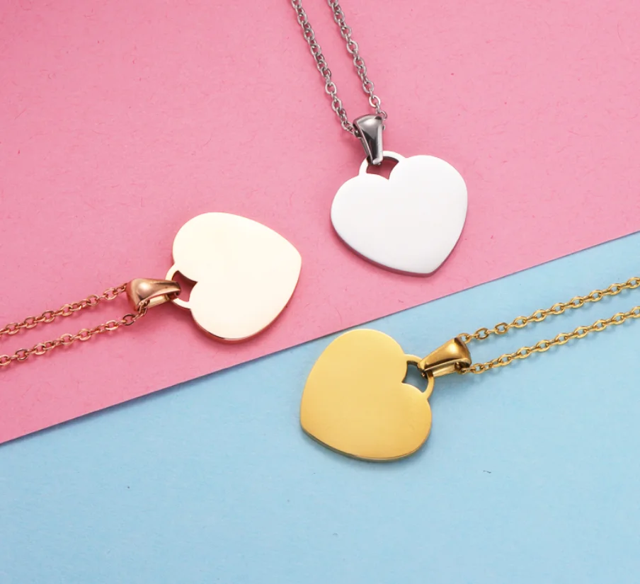 10Pcs Mirror Polished Heart Pendant Necklaces 304 Stainless Steel Cable Chain Necklaces For Women's Men's Fashion Jewelry 2022