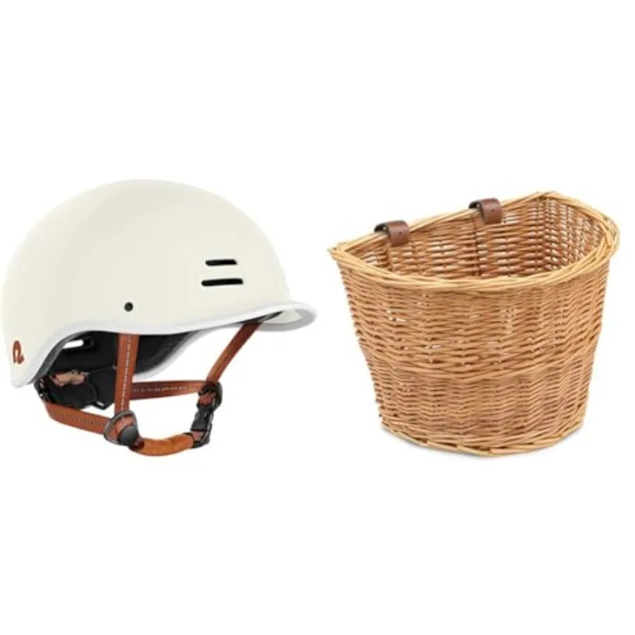 

Remi Adult Bike Helmet and ProsourceFit Wicker Front Bike Basket for Men and Women Fits Most Bikes
