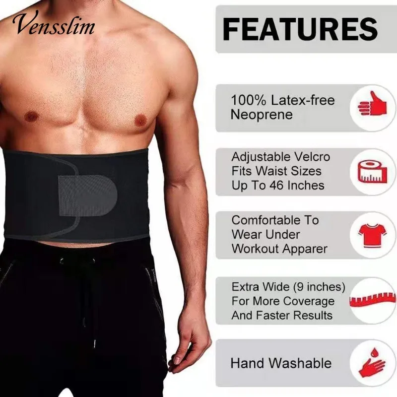 Vensslim Waist Trimmer Belt Sweat Sauna Corset Men and Women Workout Belly Fay Burner Body Shaper Strap