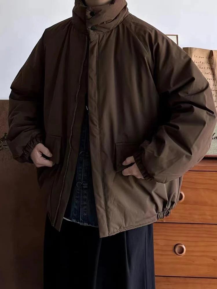 

Retro Japanese Sle Cotton Workwear Jaet for Men with Large kets Casual Loose Fit Stand Collar Warmth Insulated Coat