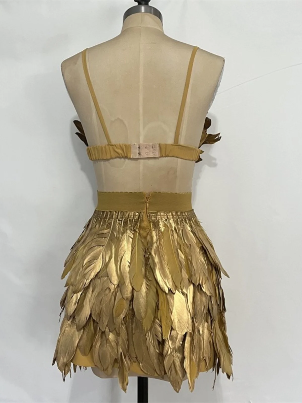 Fashionable Golden Feather Shawl Skirt Suit Women's Stage Wear Show Clothing Accessories European and American Style