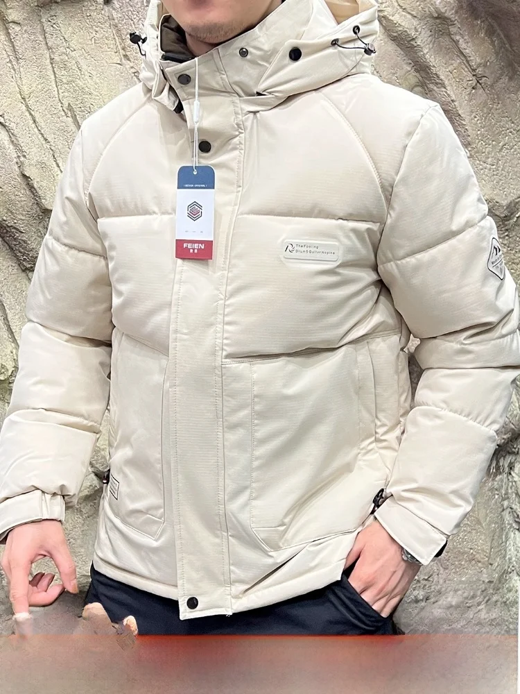 เสื้อแจ็คเก็ตผ้าฝ้ายมีฮู้ดลำลองสำหรับผู้ชาย ฤดูใบไม้ร่วง ฤดูหนาว เสื้อผ้าผ้าฝ้ายเย็บติดกันให้ความอบอุ่นสำหรับกิจกรรมกลางแจ้ง ทรงพอดีตัว แฟชั่นวัยรุ่น แขนยาว