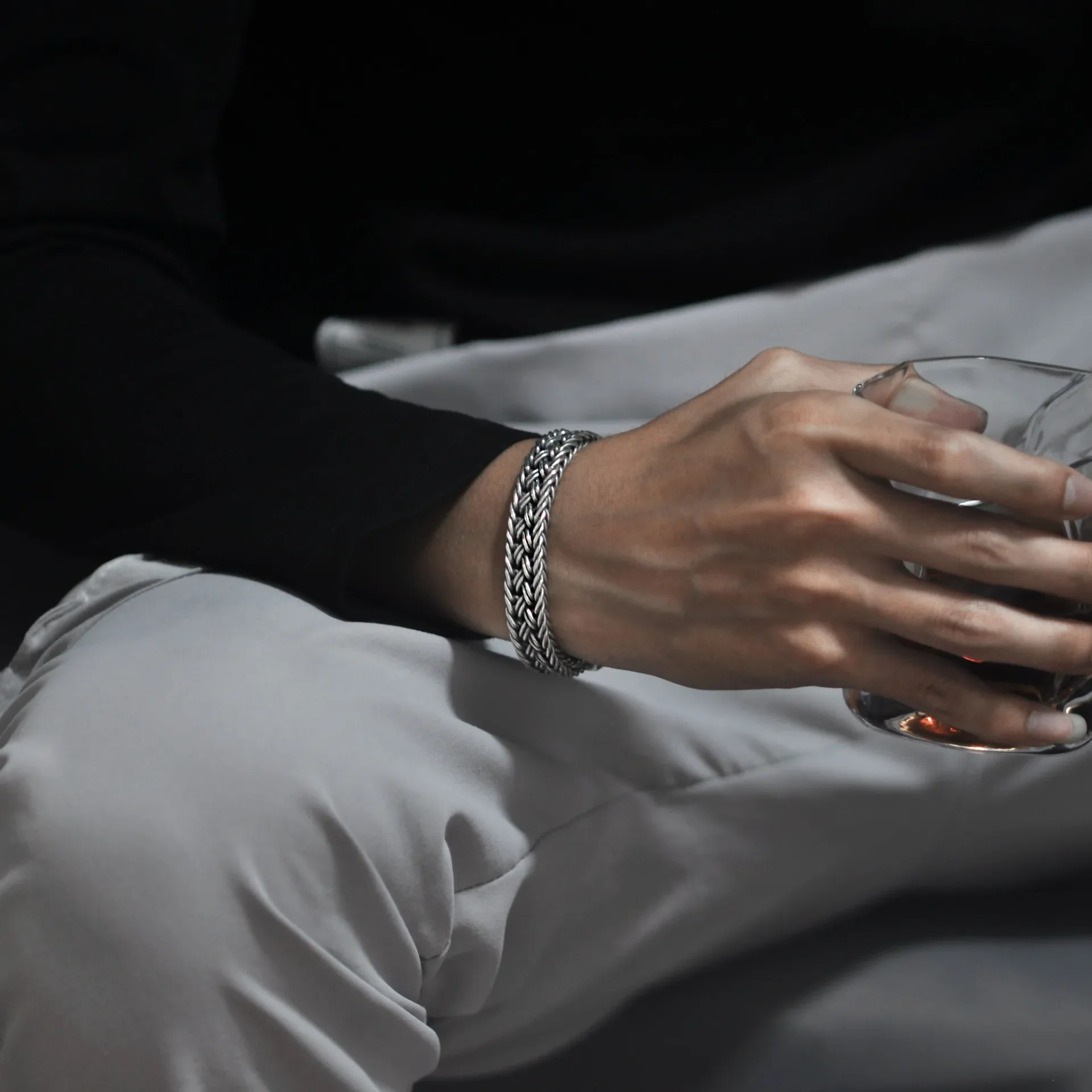 S925 Pure Silver Charm Bracelet Eternal Grape Totem Wide Knitted Chain Pure Silver Jewelry Wholesale