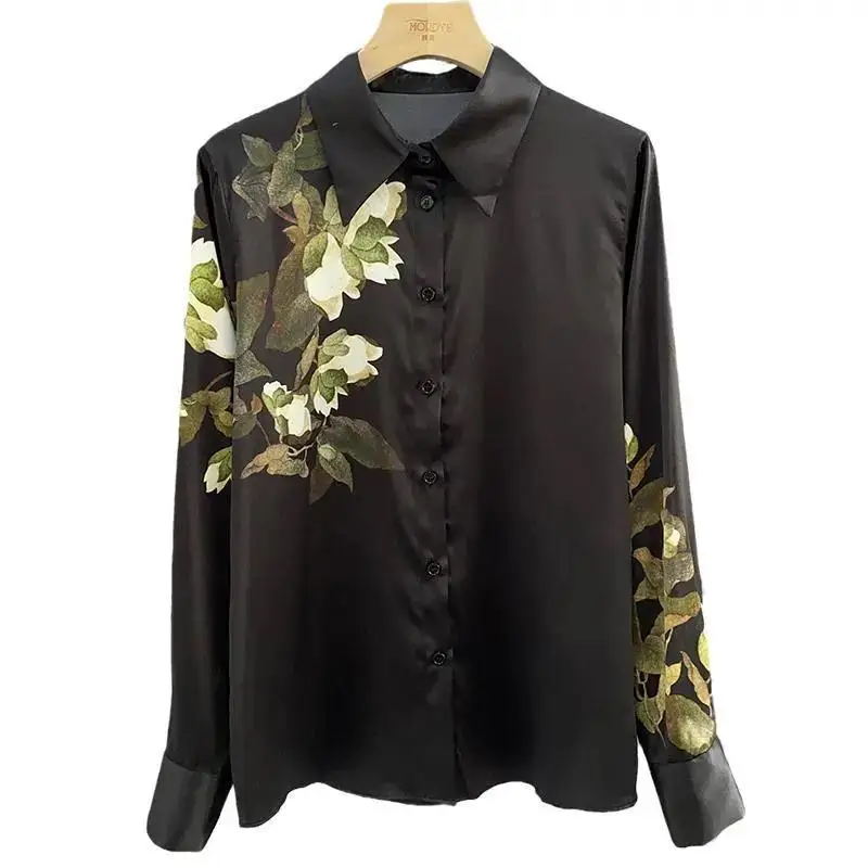 Spring Autumn Vintage Floral Printed Blouse Women\'s Clothing Commute Single-breasted Chinese Style Fashion Asymmetrical Shirt