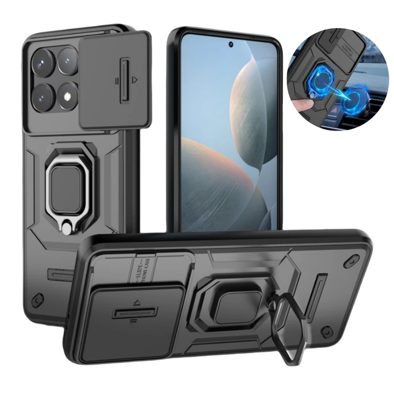 

For Poco F6 Pro 5G Case Slide Camera Protect Armor Phone Case for Pocco Poko Little F6Pro F 6 Pro PocoF6Pro 5G Ring Stand Cover