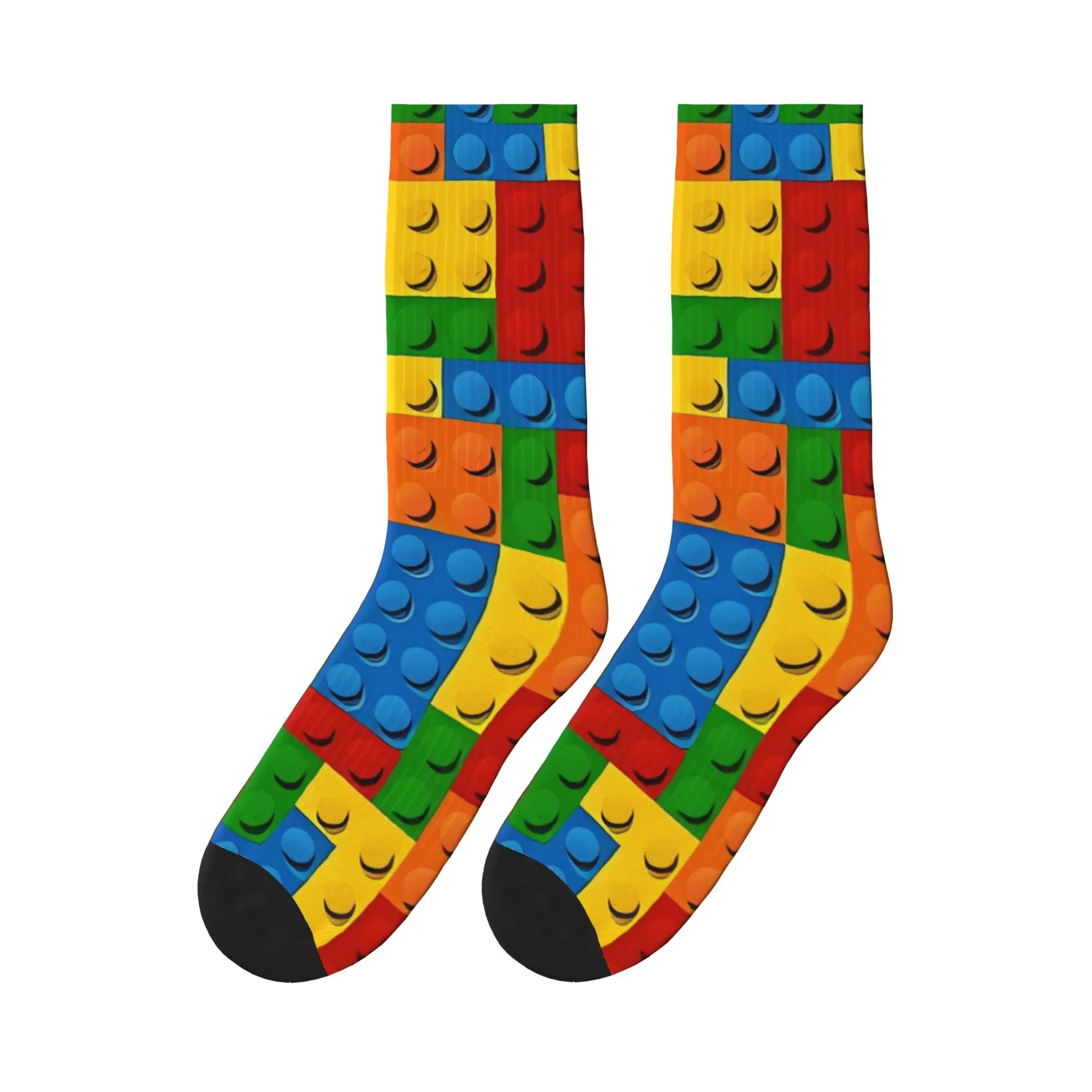 Compact Primary Color Building Blocks Socks Non Slip Stockings Adults Men High Quality Skateboard Socks Winter Design Socks
