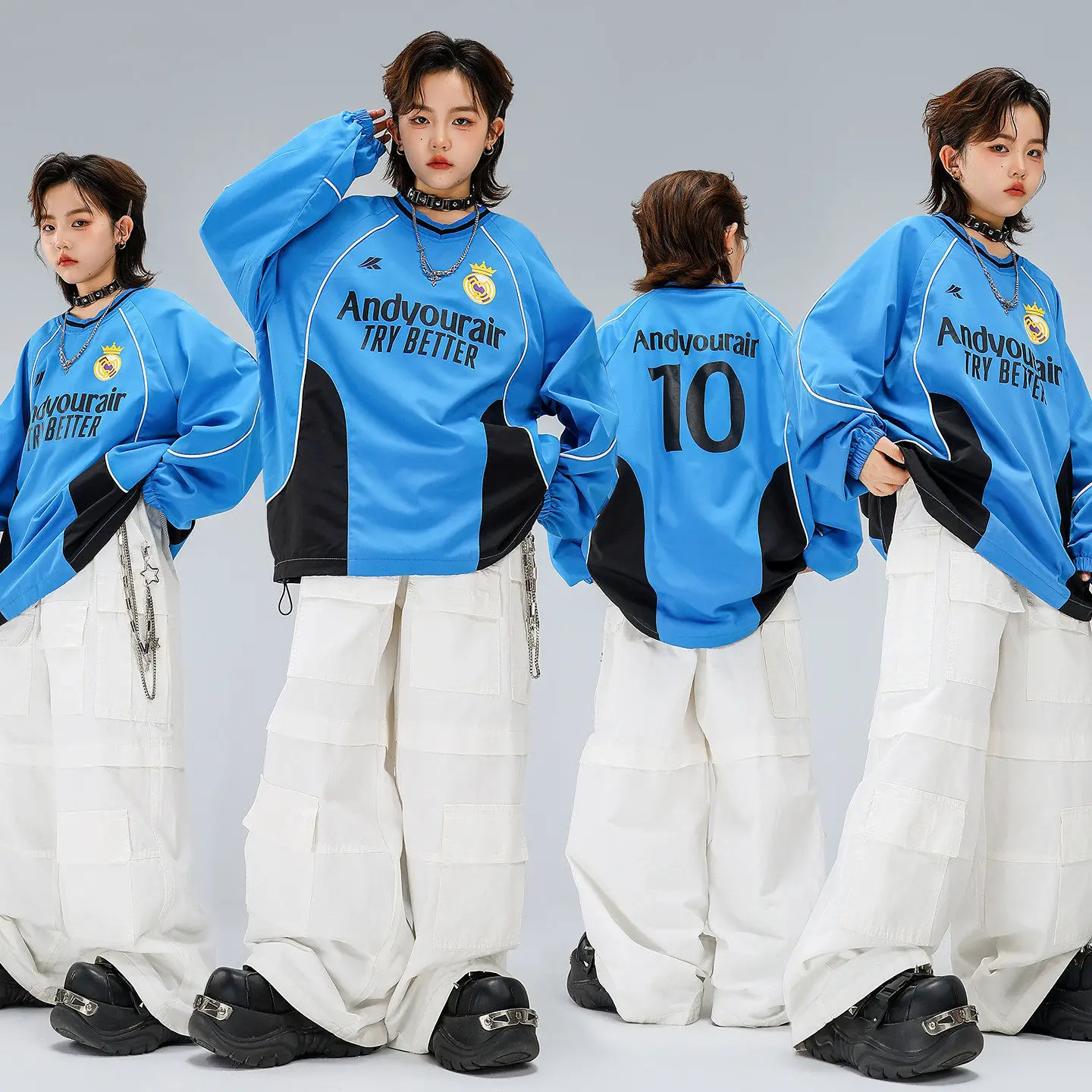 

Свитшот оверсайз синего цвета для мальчиков и девочек в стиле хип-хоп, джоггеры, джинсы для уличных танцев K-pop, детская уличная одежда, джазовый уличный стиль для детей