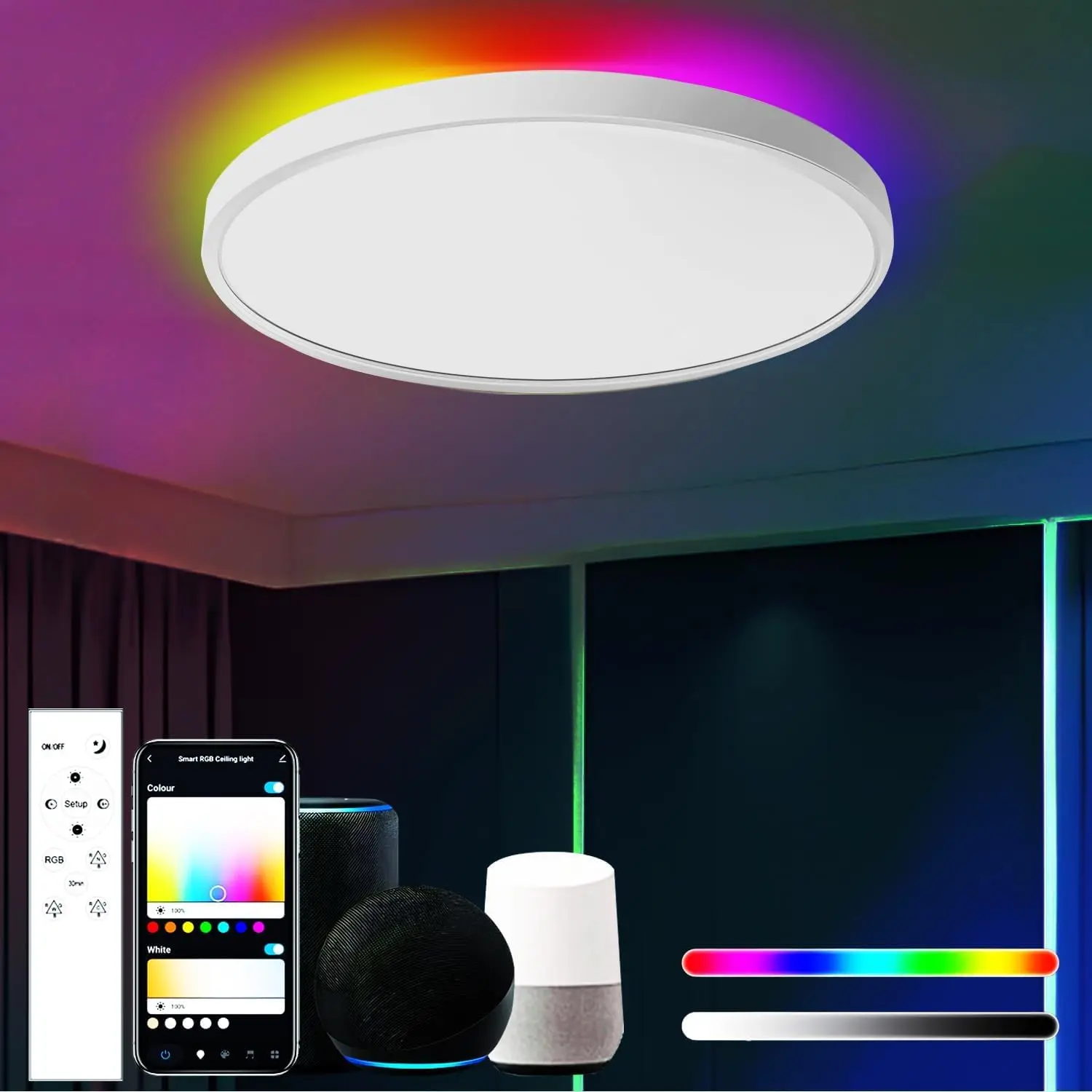 

LED Ceiling Light Smart Home 30cm RGB Ceiling Lamp Round Dimmable with Remote Control with Controllable via APP Colour Change