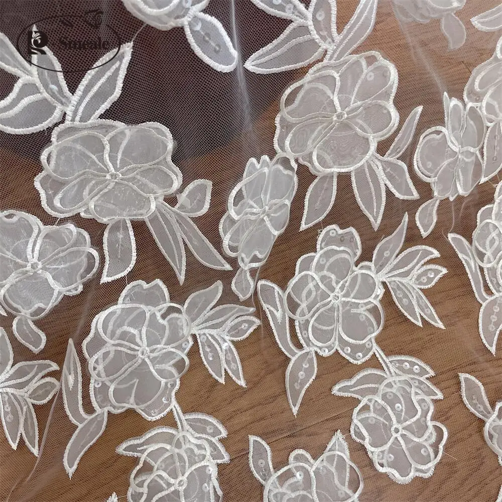 3D Sequin Lace Fabric, Hand Sewing, Wedding Dress, Fashion Show, DIY, High-end Design,  White, RS4881, New