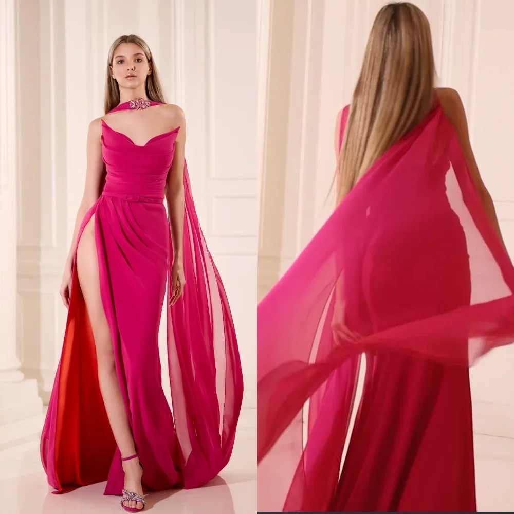 Customized Prom Gown Jersey Sequined Sash Ruched Wedding Party A-line V-neck Exquisite High Quality Occasion Evening Long Dress