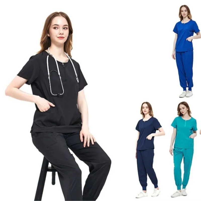 Zipper doctor nurse work uniforms Solid scrub sets hospital clinic dentist Beauty Salon workwear operating room surgical gowns